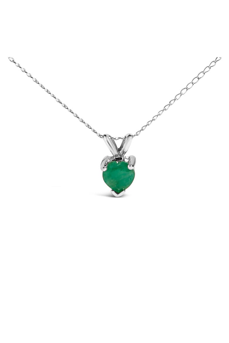 14K Gold 5X5 MM Heart Shaped Gemstone Solitaire Pendant Necklace, Alternate, color, Green Emerald | White