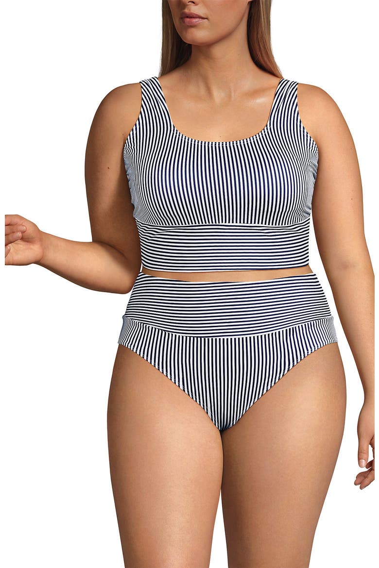 Tugless Tankini Top and High Waisted Bottom Swimsuit Set, Alternate, color, Deep Sea Navy Mini Stripe