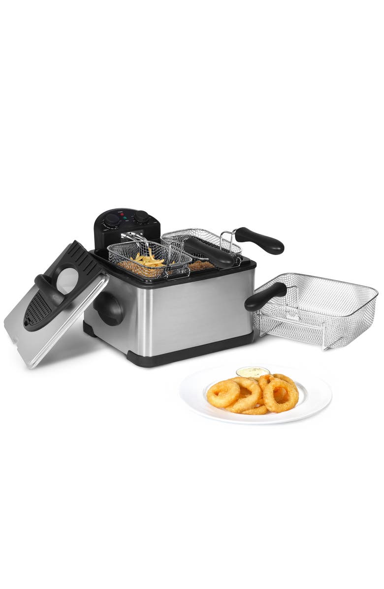 Megachef 4.23 Quart Stainless Steel Electric Deep Fryer with Timer, Main, color, Grey