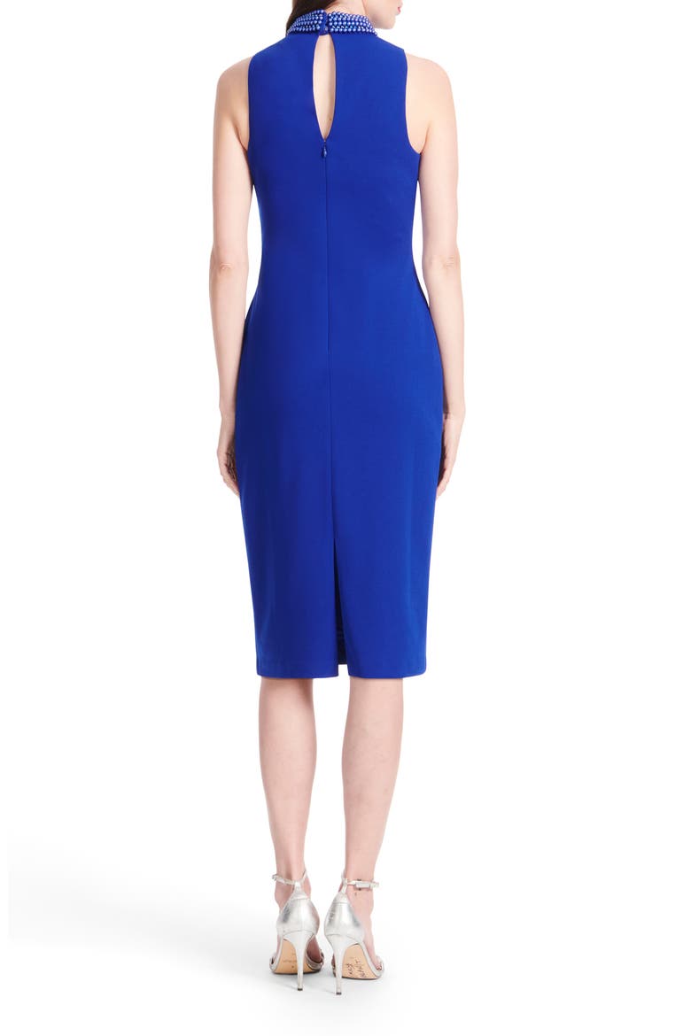 Stretch Crepe Mock Neck Sheath Dress, Alternate, color, ROYAL