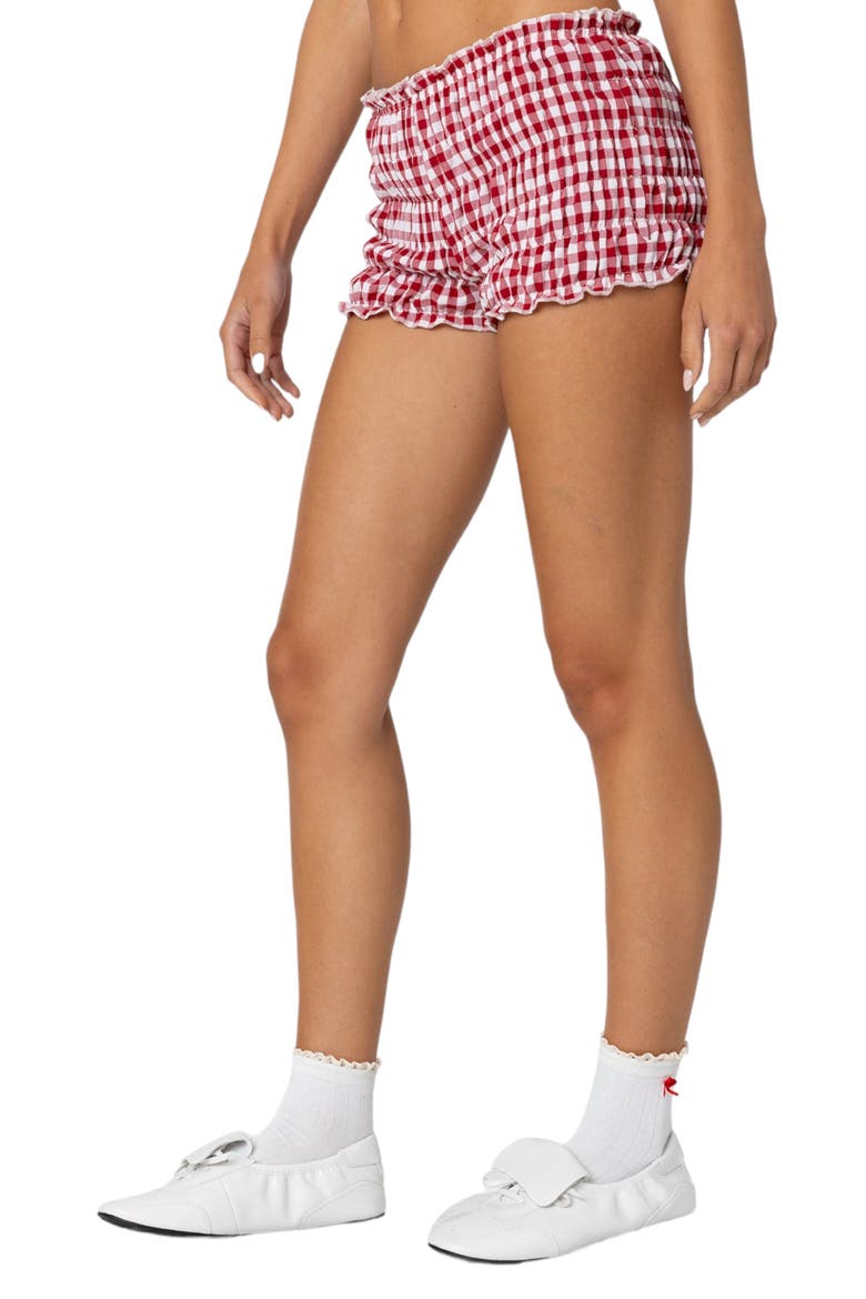 Gingham Shirred Microshorts, Alternate, color, RED