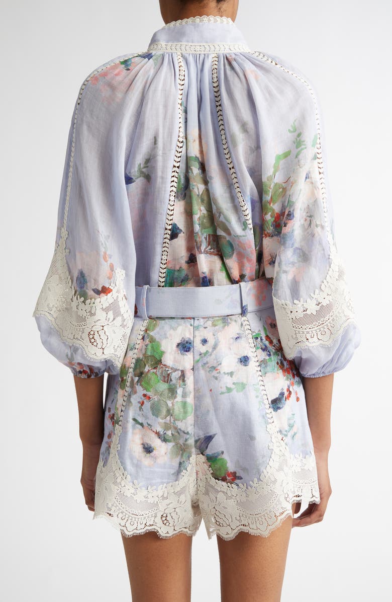 Zimmermann Everley Floral Lace Trim Ramie Button-Up Shirt, Alternate, color, 