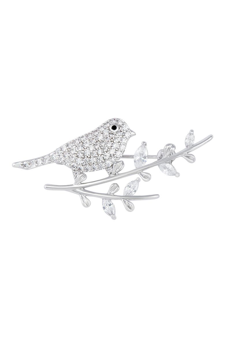 Bird & Branch Brooch, Alternate, color, WHITE