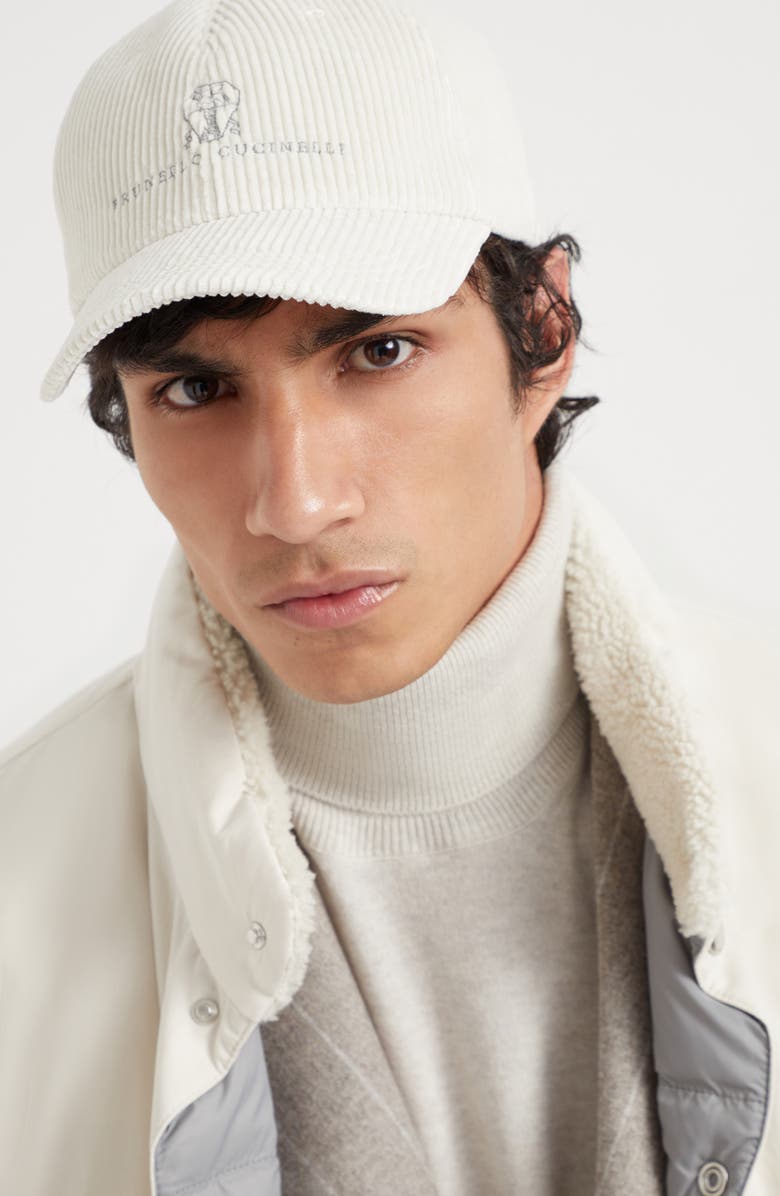 Brunello Cucinelli Comfort cotton and cashmere corduroy baseball cap with embroidered logo, Alternate, color, 