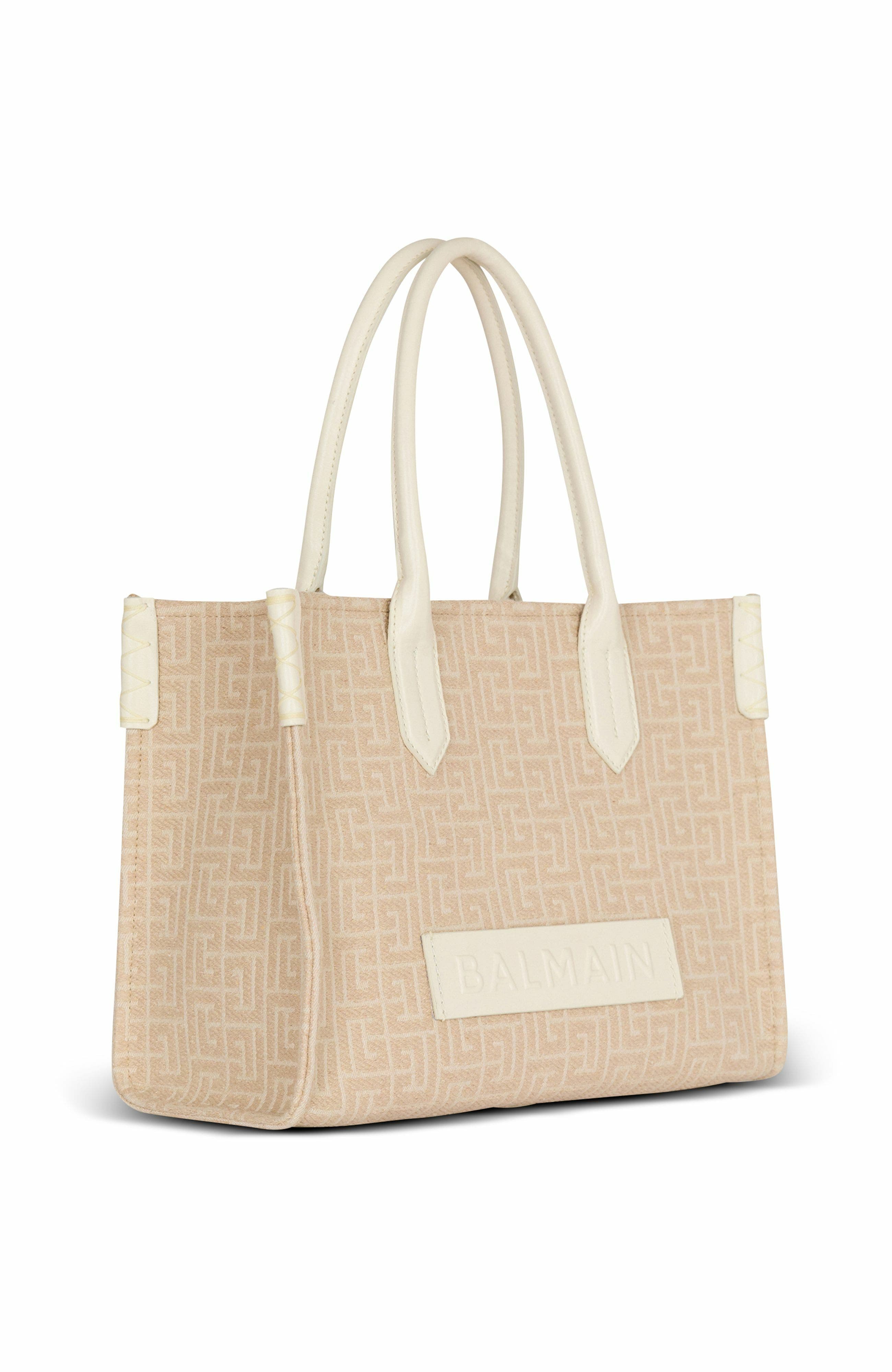 Balmain B-Army 36 Monogrammed Canvas Jacquard And Leather Tote Bag, Alternate, color, 