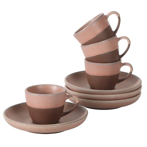 William Crest 8 Piece Espresso Stoneware Cup and Saucer Set