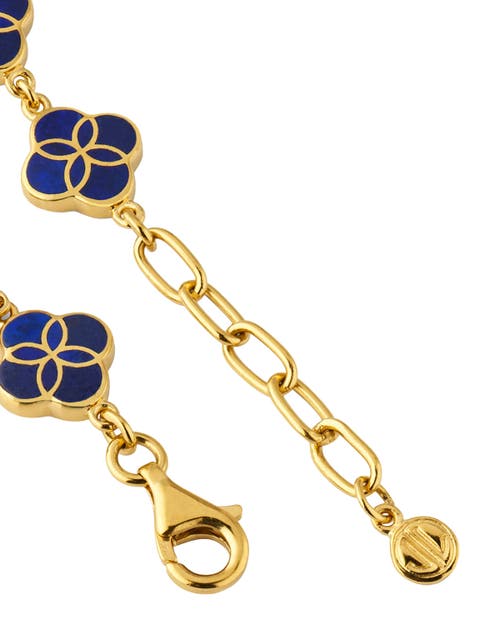 Jan Leslie Sterling With 18k Gold Overlay And Gemstones All Over Petal Bracelet In Blue