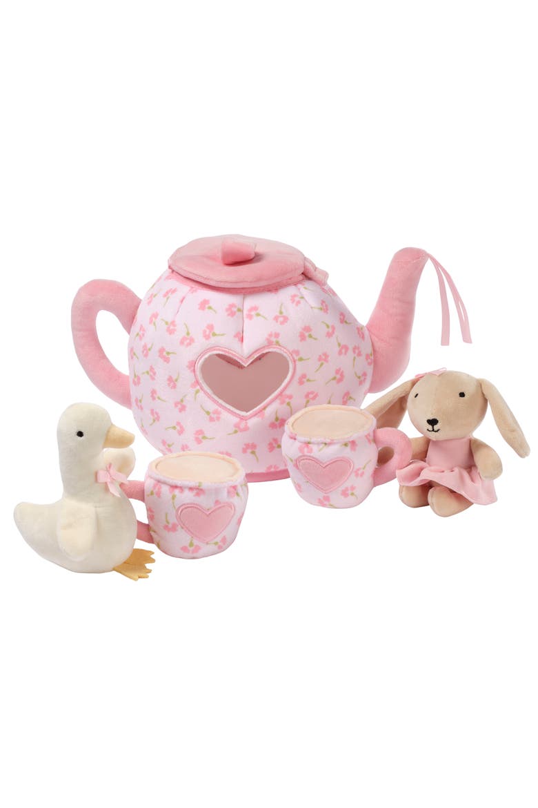 Tea Party Interactive Plush Playset Toy w/ Cups, Pot, Goose & Bunny, Main, color, Pink