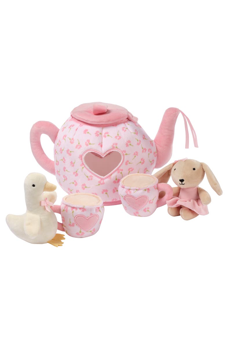 Lambs & Ivy Tea Party Interactive Plush Playset Toy w/ Cups, Pot, Goose & Bunny, Main, color, Pink