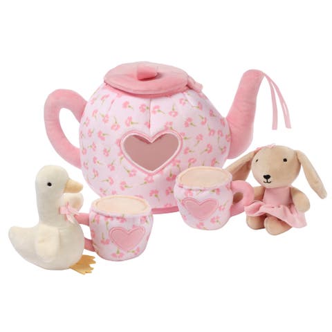Tea Party Interactive Plush Playset Toy w/ Cups, Pot, Goose & Bunny