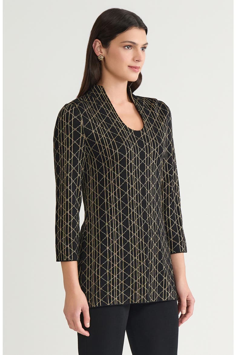 Art Deco Lurex Soft Knit Tunic, Alternate, color, Black/Gold