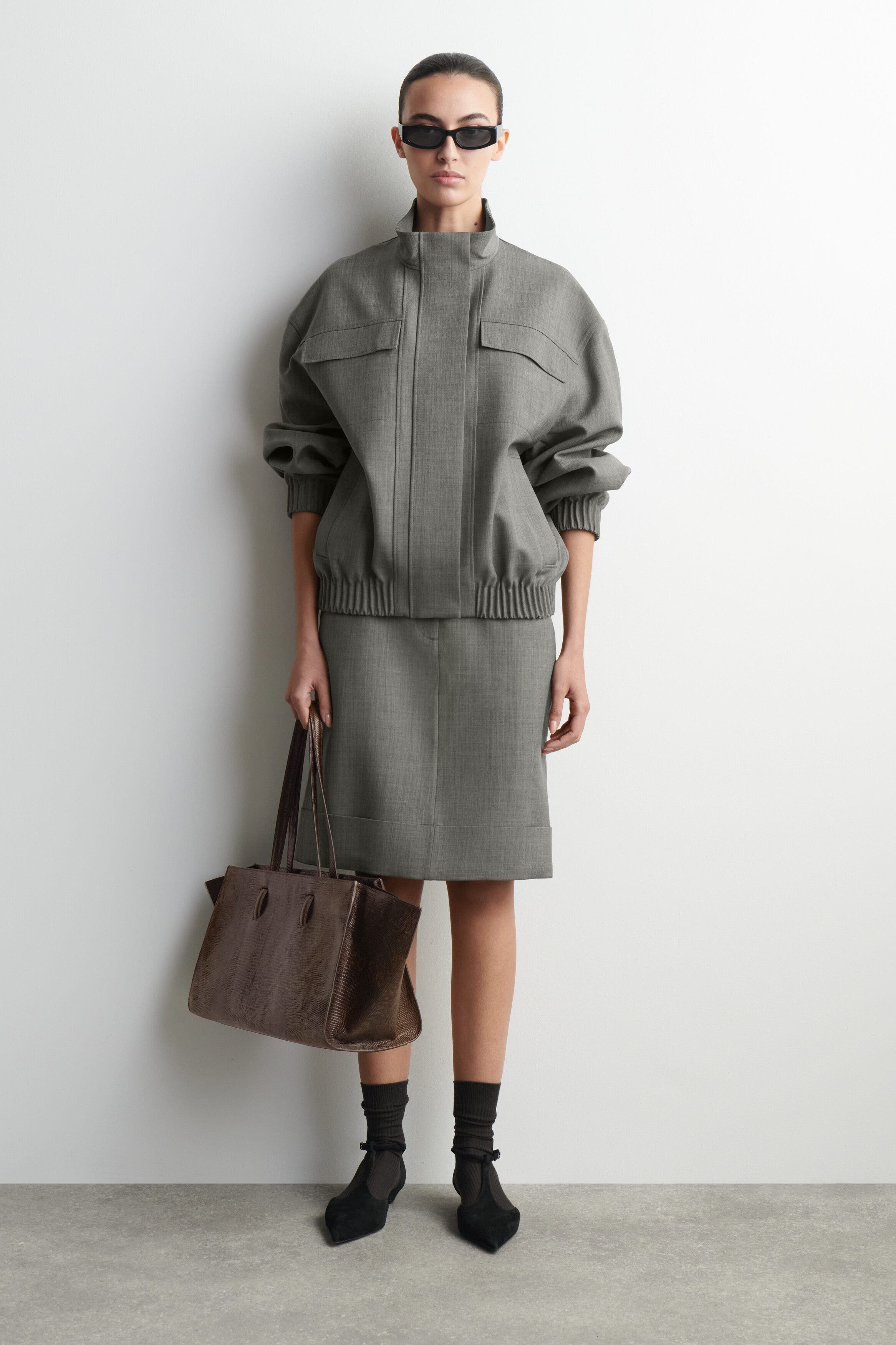COS Monument Tote Bag - Leather, Alternate, color, Croc-Effect / Brown