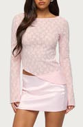EDIKTED Mare Asymmetric Sheer Lace Top