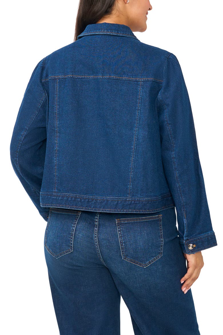 Crystal Collar Puff Sleeve Denim Jacket, Alternate, color, MID INDIGO