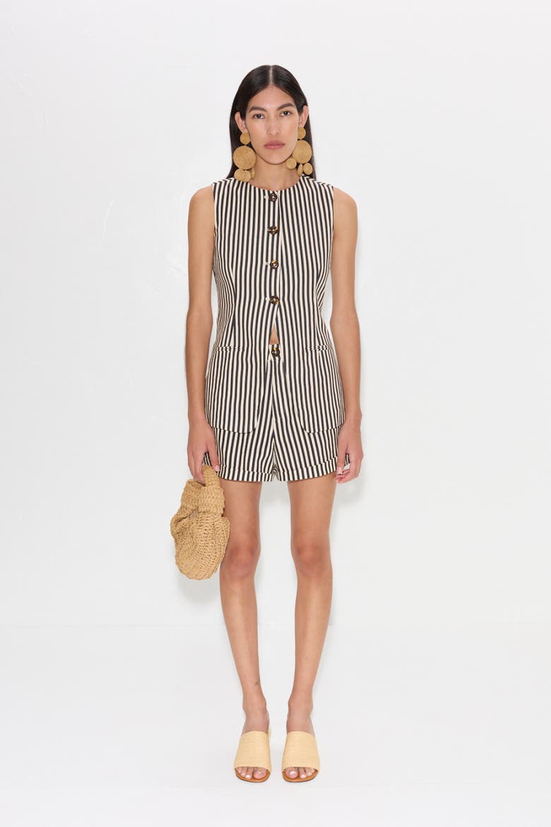 Del Mar Linen Vest, Main, color, BLACK/MACADAMIA MICRO STRIPE