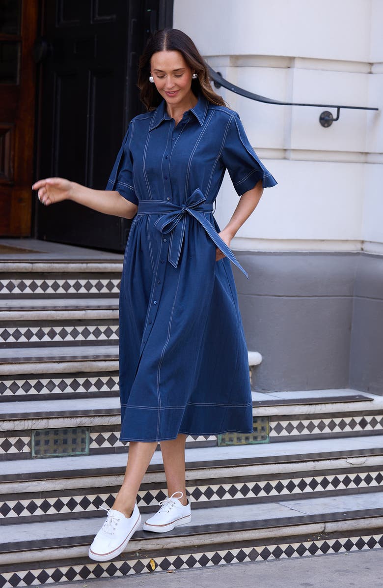 Brave+True Leo Maxi Shirtdress, Alternate, color, Navy