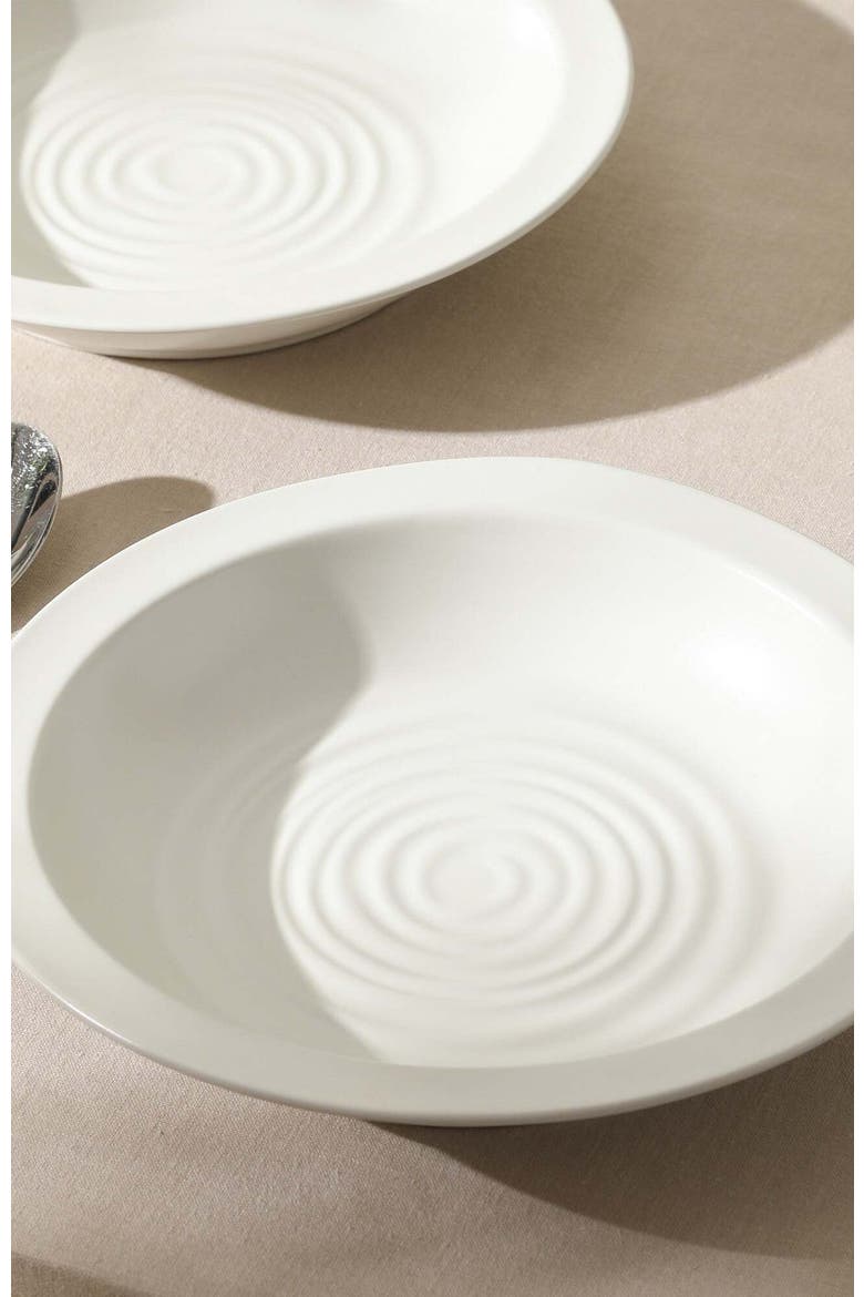 Orbit Stoneware 24-Piece Dinnerware Set with Pasta Bowls, Alternate, color, White