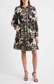 Long Sleeve Tie Belt Button-Up Shirtdress