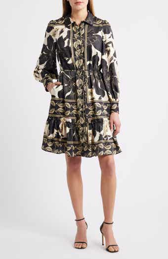 Long Sleeve Tie Belt Button-Up Shirtdress