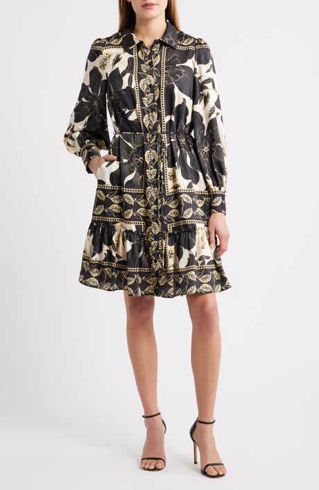 Long Sleeve Tie Belt Button-Up Shirtdress