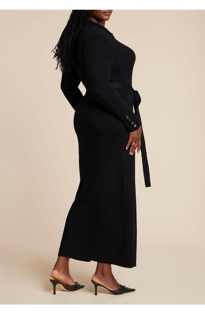 ELOQUII Zipper & Tie Sweater Dress, Alternate, color, Black Onyx