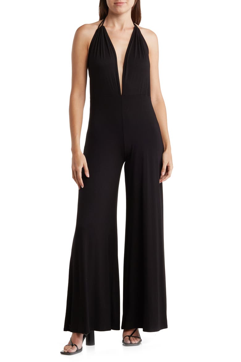 Low-V Halter Jumpsuit, Main, color, BLACK