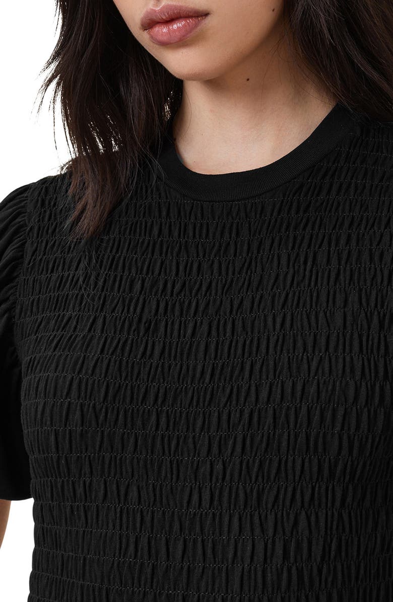 AllSaints Dael Smocked Puff Sleeve Top, Alternate, color, Black