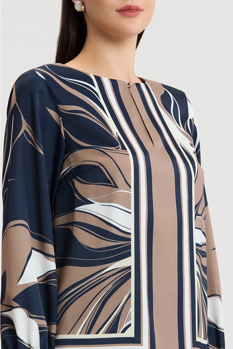 Floral Abstract Crepe de Chine Blouse, Alternate, color, Warm Taupe/Indigo/Ivory
