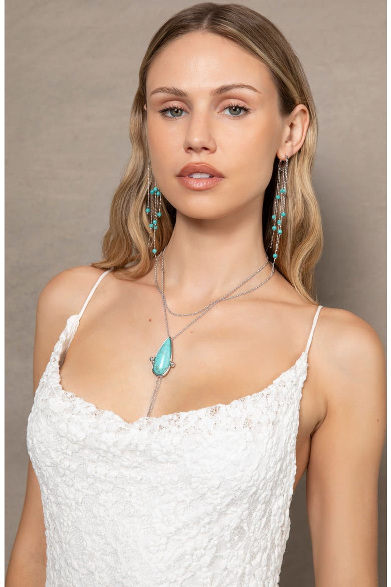 Copacabana Imitation Pearl Drop Earrings, Alternate, color, SILVER/ TURQUOISE