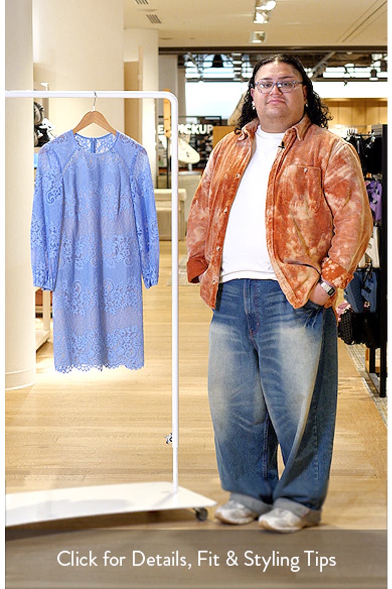 long sleeve shift party dress Laundry ~ Blue Illusion Lace Yoke Long Sleeve Shift Party Dress 2 NEW $265