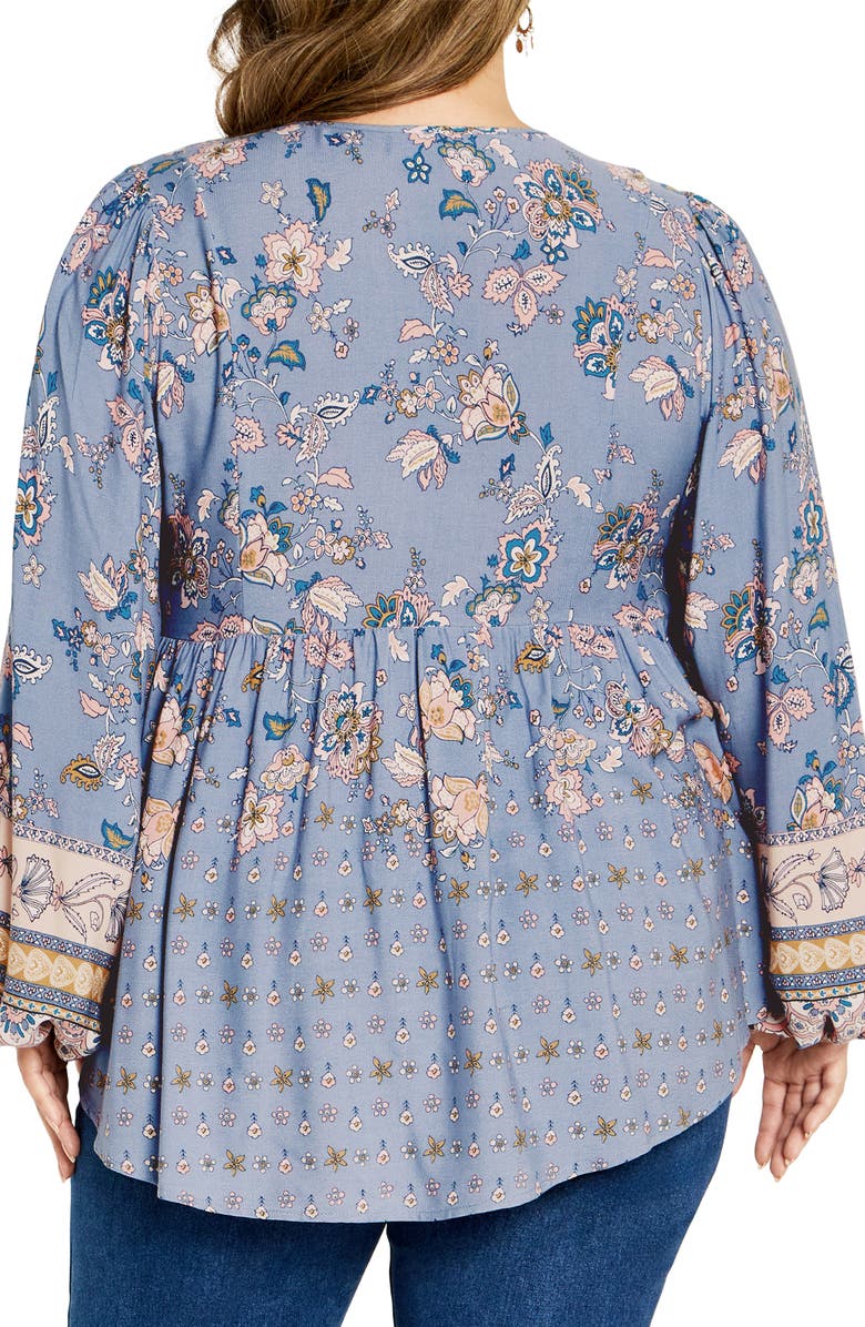 City Chic Angel Falls Mixed Floral Print Peplum Top, Alternate, color, 