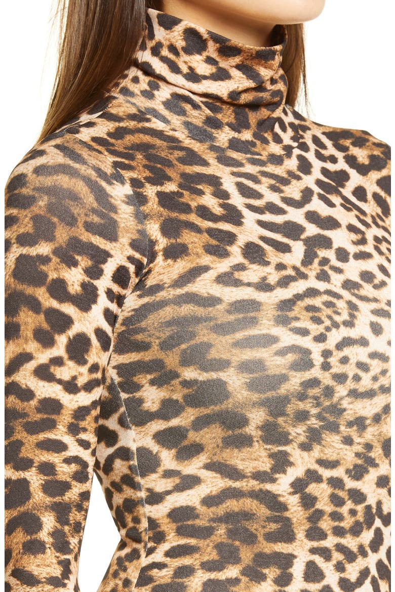 Turtleneck Long Sleeve Minidress, Alternate, color, LEOPARD