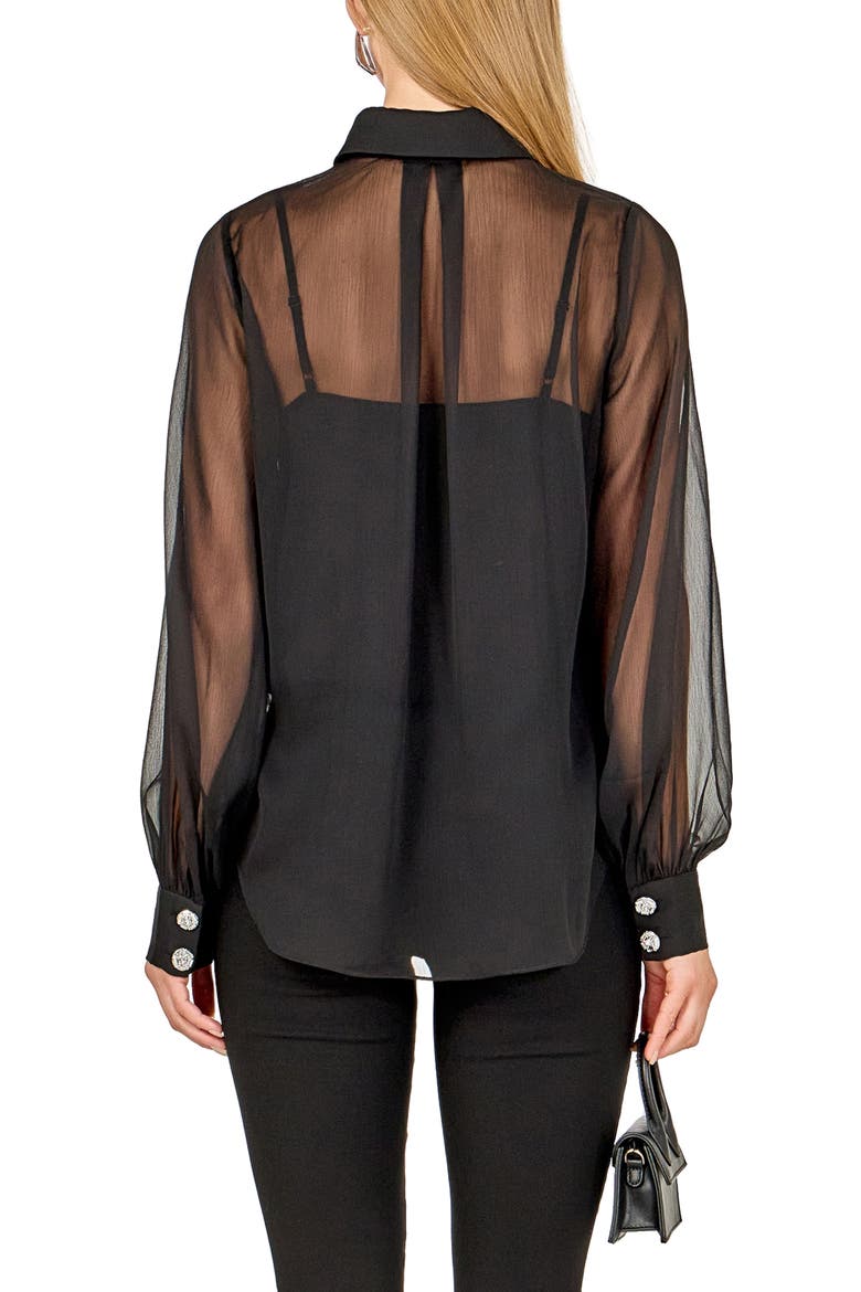 Volume Sleeve Sheer Shirt, Alternate, color, BLACK