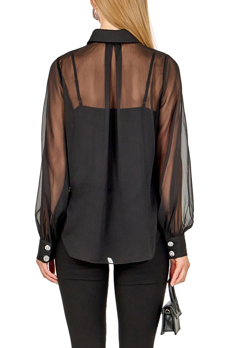 Endless Rose Volume Sleeve Sheer Shirt, Alternate, color, Black