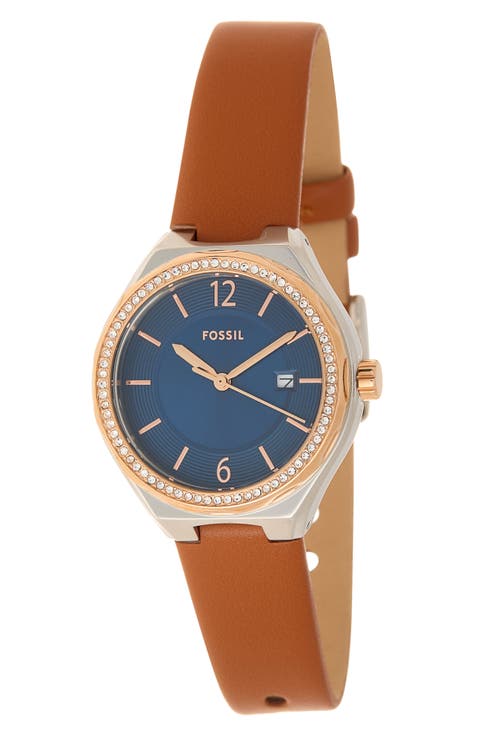 Eevie Three-Hand Leather Strap Watch, 30mm