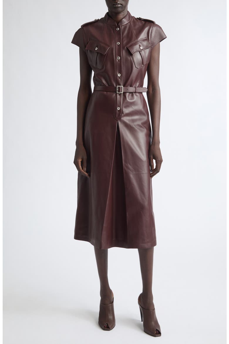 Leather Midi Shirtdress, Main, color, LACQUER
