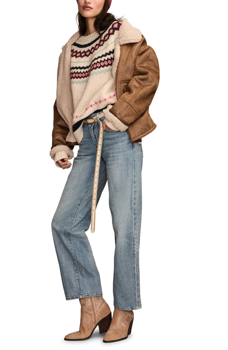 Lucky Brand Fair Isle Crewneck Sweater, Alternate, color, Oat Milk Beige