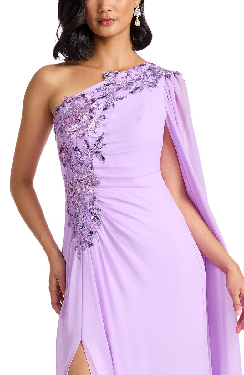 Tadashi Shoji Sequin Leaf Detail One-Shoulder Chiffon Gown, Alternate, color, 