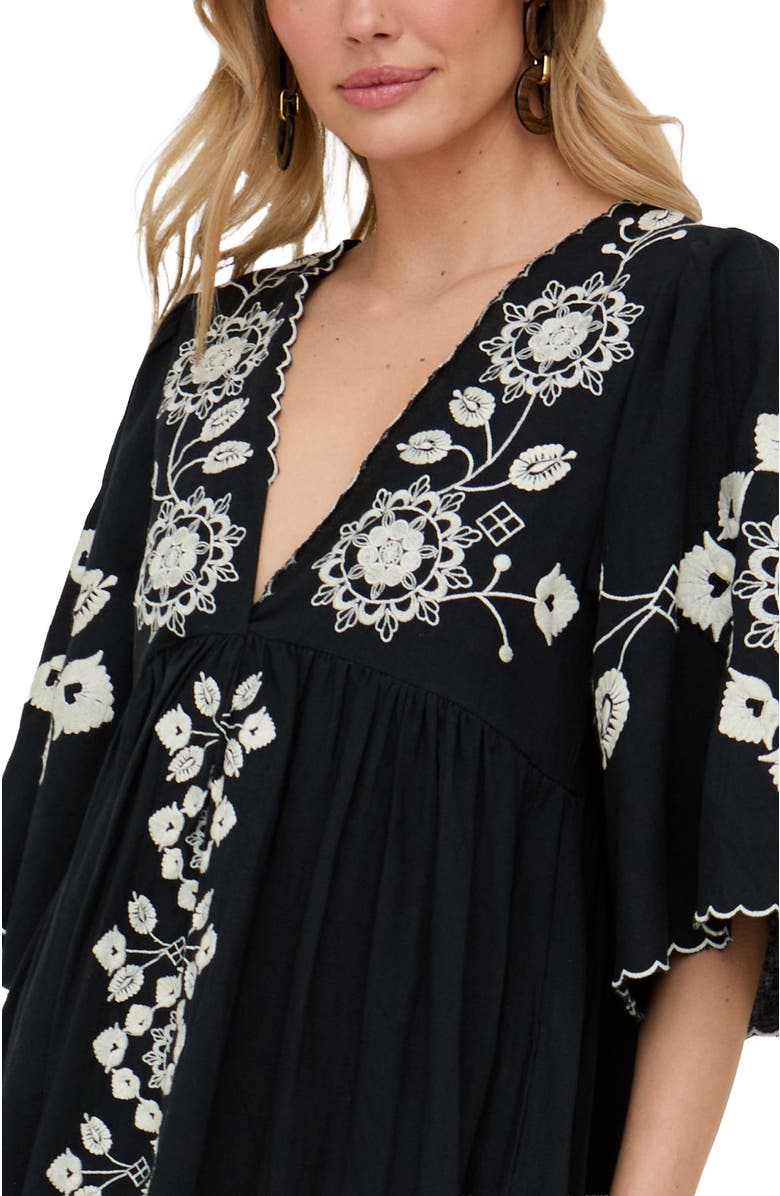 Raffya Arianna V- Neck Embroidered Maxi Dress, Alternate, color, Black