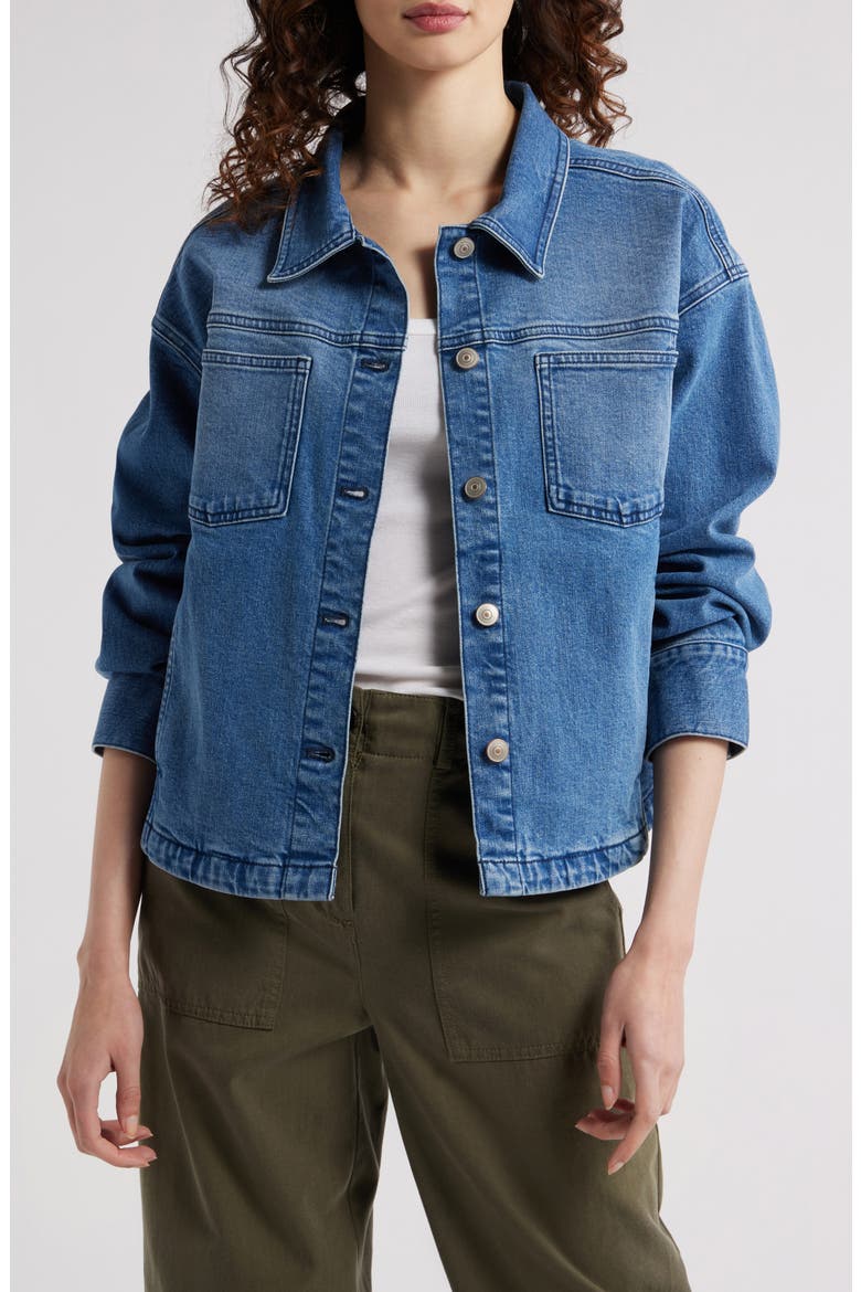 Back Pleat Denim Jacket, Main, color, MEDIUM WASH