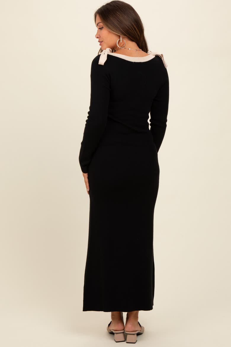 Shoulder Bow Detail Maxi Sweater Dress, Alternate, color, Black