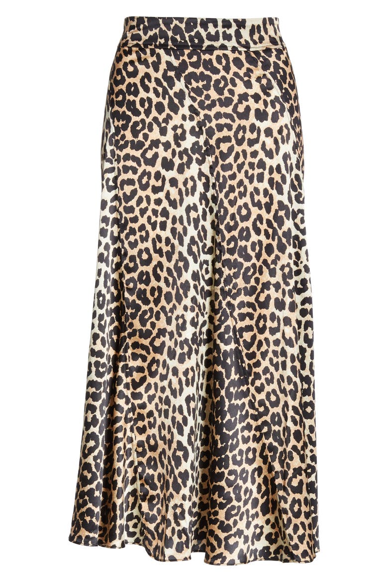 Leopard Print Stretch Silk Satin Midi Skirt, Alternate, color, LEOPARD