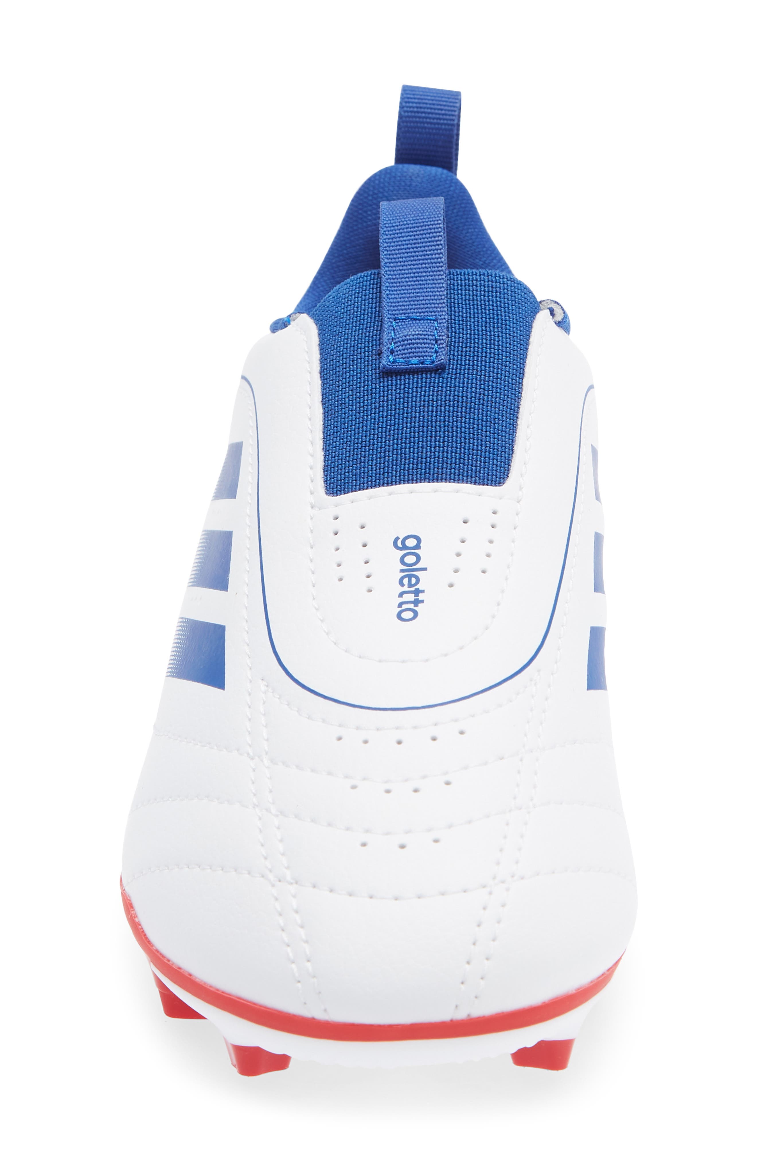 adidas Kids' Goletto IX Laceless Socker Cleat, Alternate, color, White/ Royal Blue/ Scarlet