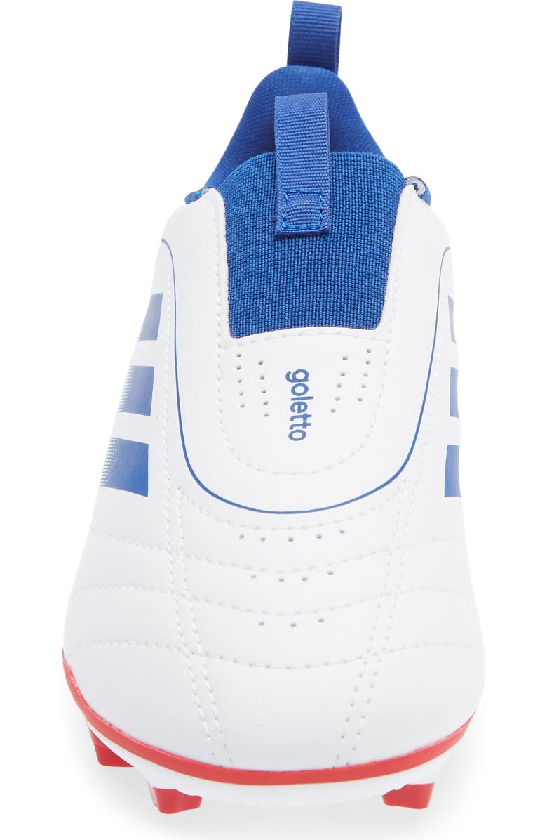 adidas Kids' Goletto IX Laceless Socker Cleat, Alternate, color, White/ Royal Blue/ Scarlet