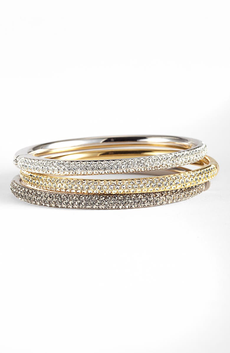 Nadri 'Pavé Bombe' Hinged Bangle, Main, color, Silver