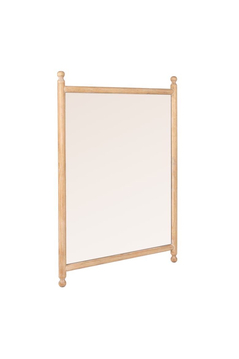Rectangular Dowel Frame Wall Mirror with Finial Accents, Main, color, Light Brown