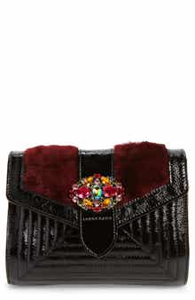 Longchamp La Baronne Genuine Shearling Trim Leather Clutch