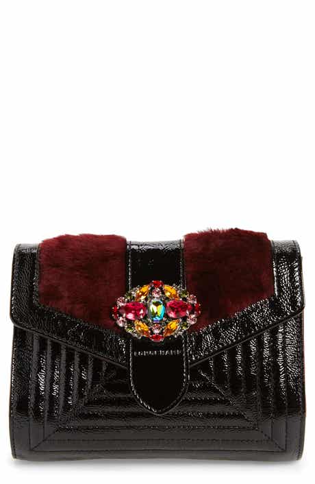Longchamp La Baronne Genuine Shearling Trim Leather Clutch