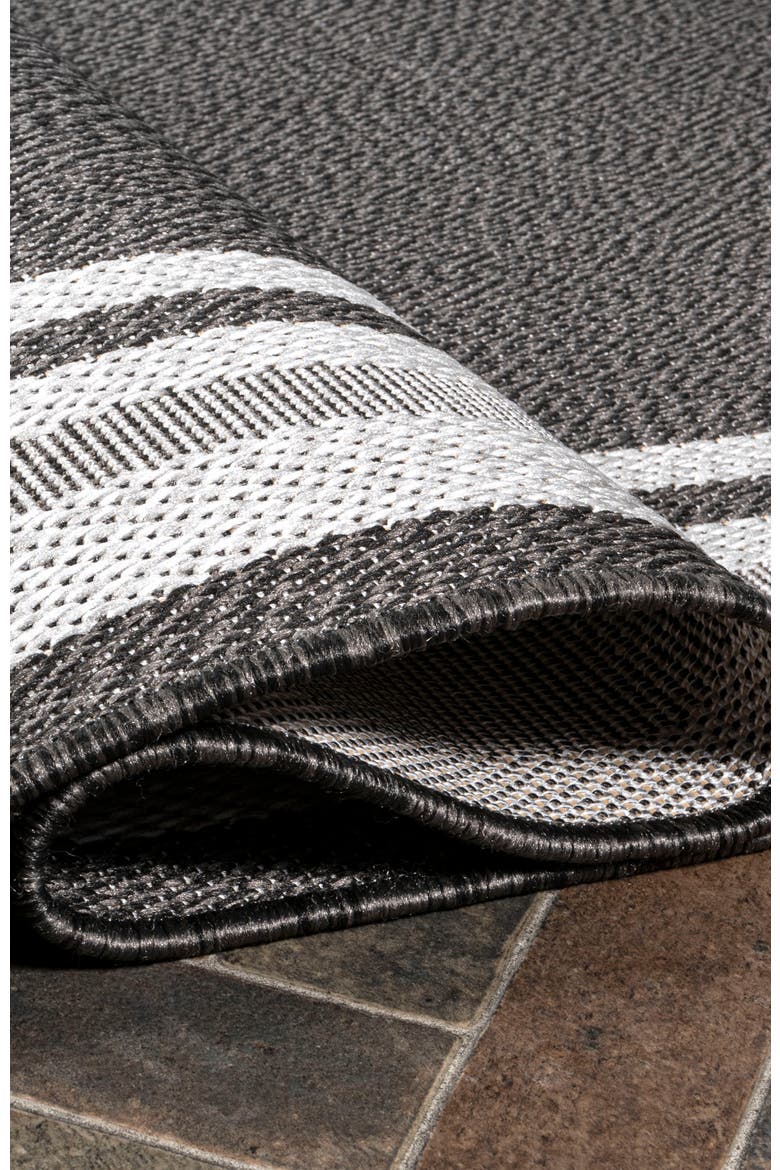 James Modern Border Stripe Indoor/Outdoor Area Rug, Alternate, color, Black/Cream