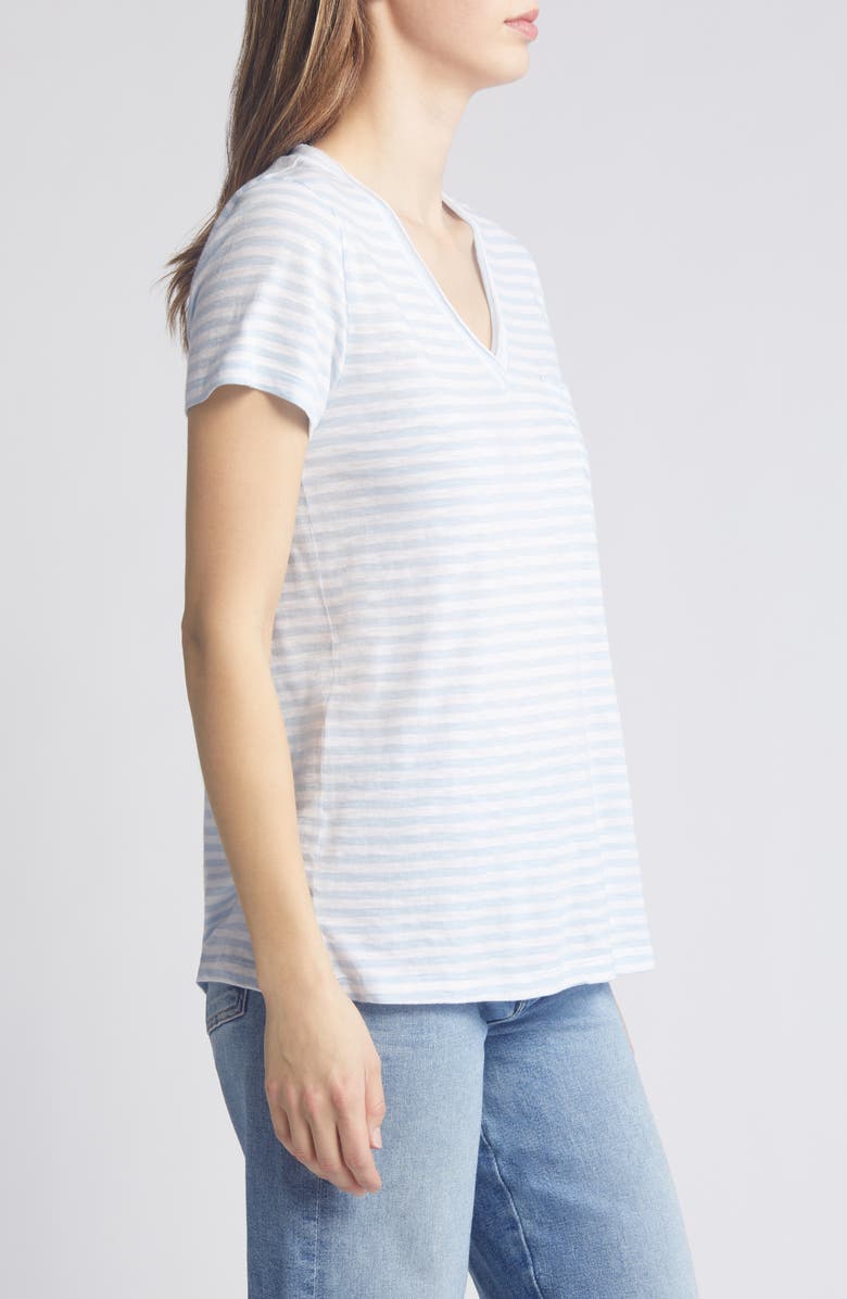 Caslon<sup>®</sup> V-Neck Short Sleeve Pocket T-Shirt, Alternate, color, Blue Skyway- White Brooke